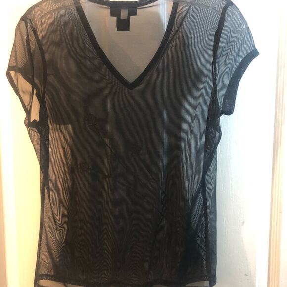 Vintage Express Sheer Floral black Embroidered Overlay Top M Y2K - Picture 5 of 9